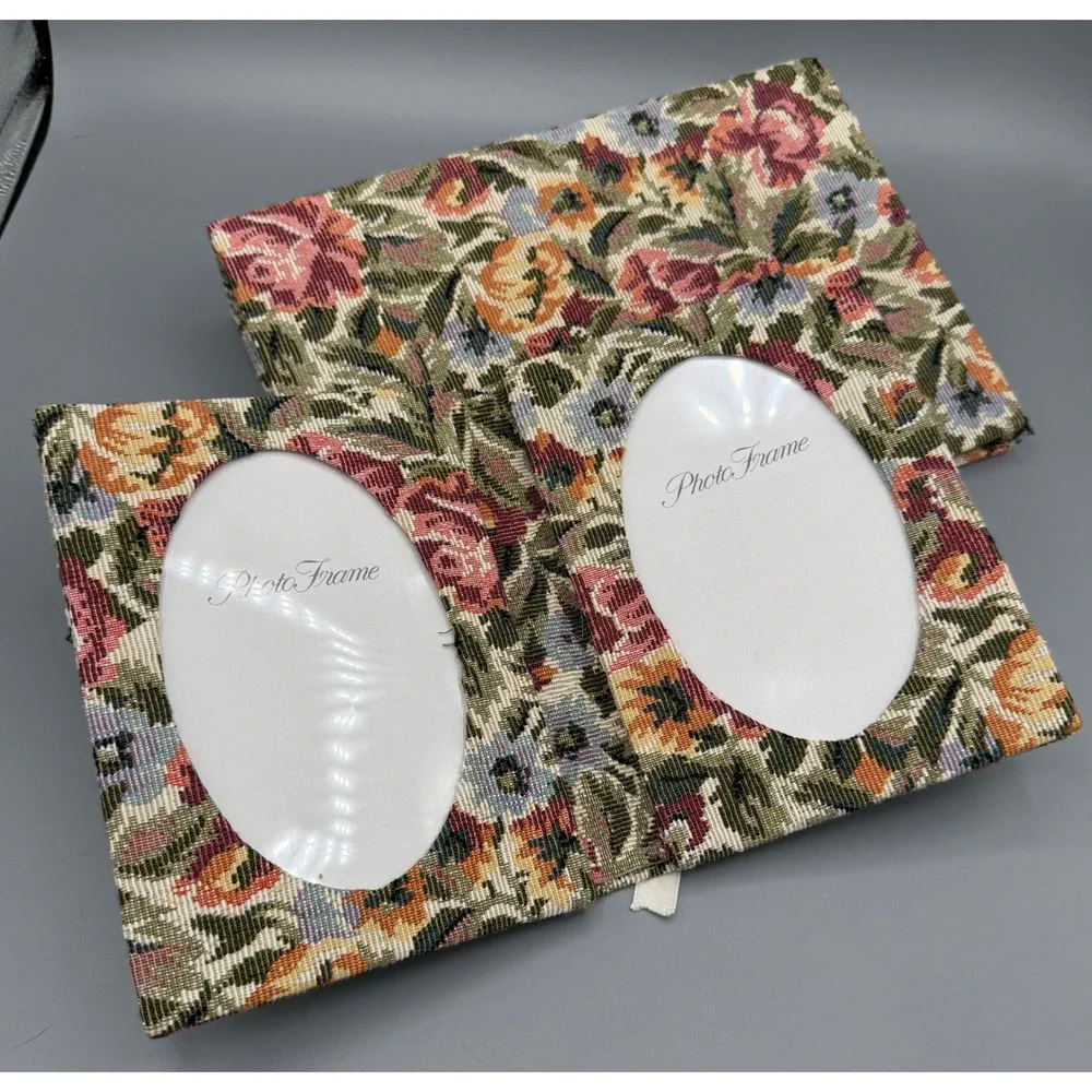 Vintage Floral Tapestry Expanding File Folder & Matching Folding Photo Frame Set